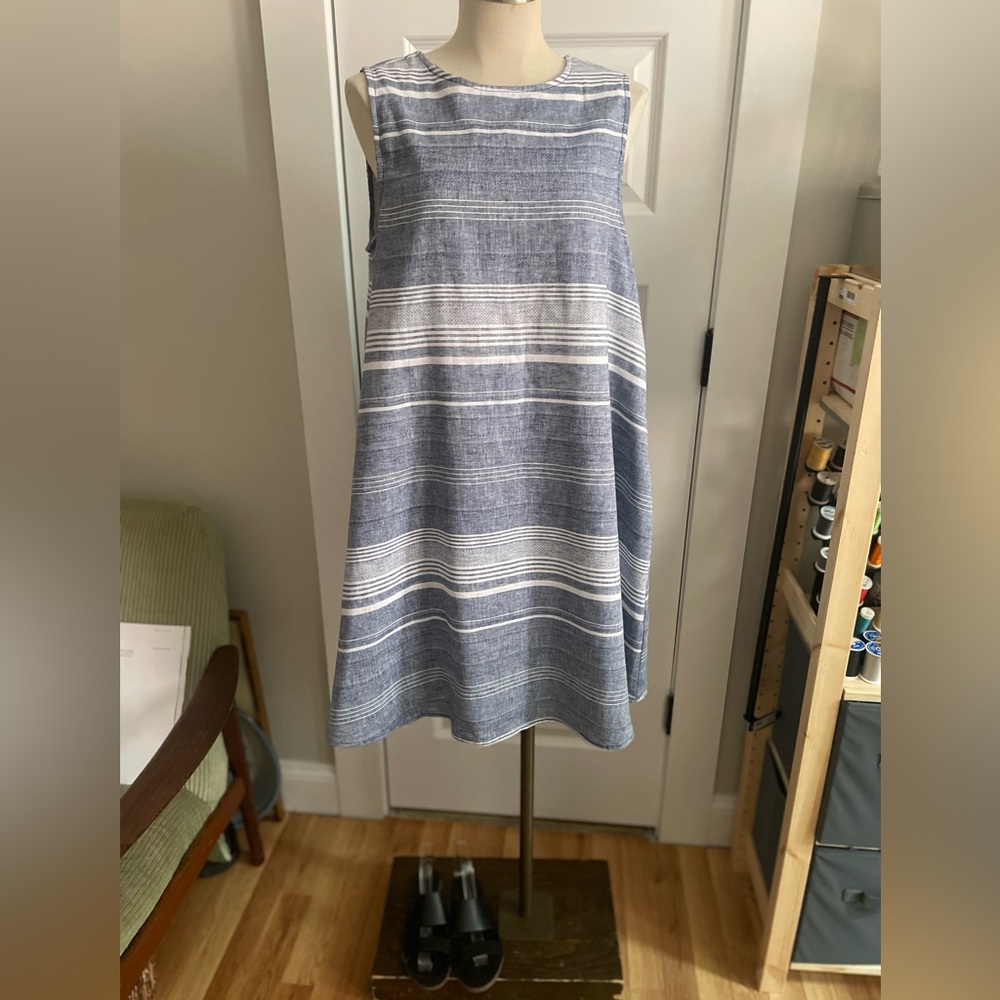 Linen blend striped tank dress